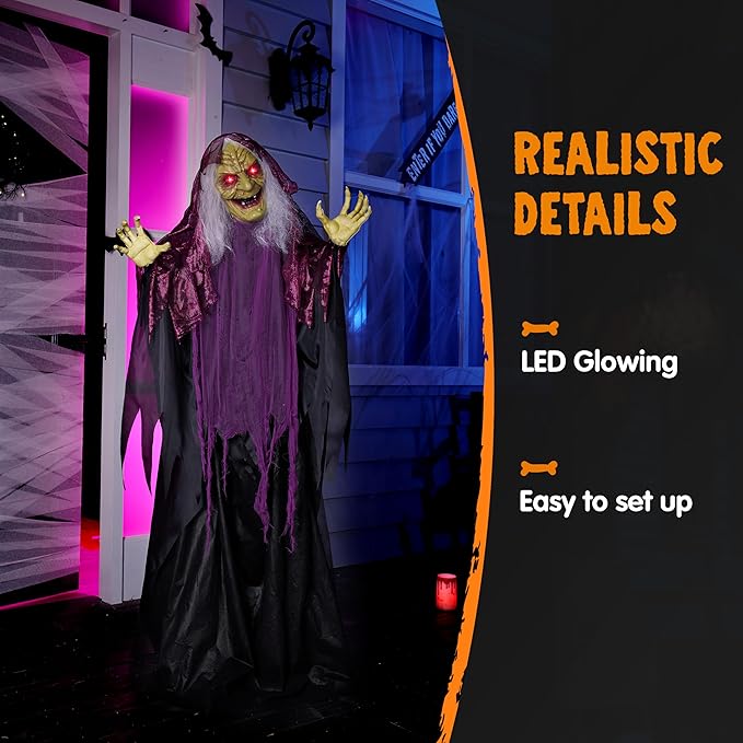 JOYIN 62" Halloween Witch Decorations Outdoor, Life Size Twirling Animatronics Ghost Decor with Sound and Light Radar Activation, Scary Haunted House Props for Indoor/Outside Party Garden Yard Lawn