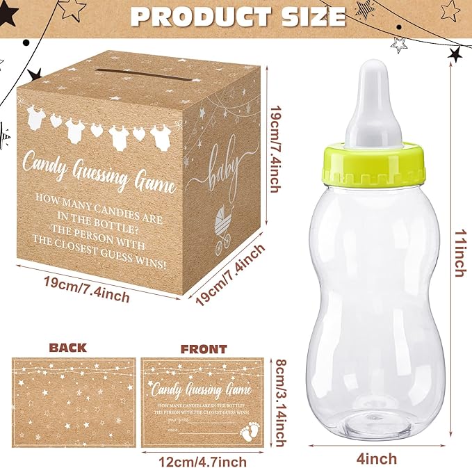 Glenmal 52 Pcs Baby Shower Games Gift Sets Large Baby Bottle for Shower Game Guess How Many Candies Decorations for Gender Reveal(Kraft)