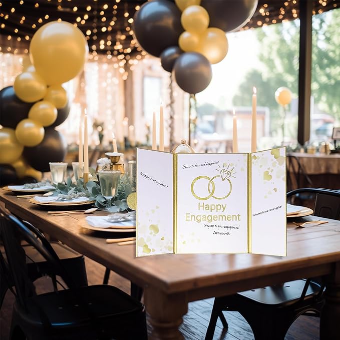 Large Engagement Card Engagement Gifts for Couple, Engagements Party Decorations, Happy Engagements Guest Book Alternative Decorations Party Supplies (Gold)