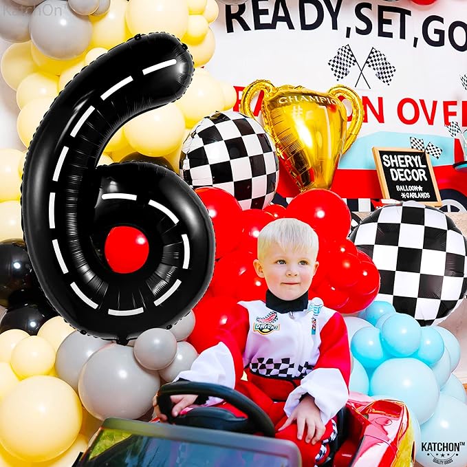 KatchOn, Giant Black Number 6 Balloon - 40 Inch | Hot Wheels 6th Birthday Balloon, 6th Road Birthdays Decorations | Hot Wheels Balloons for Hot Wheels 6th Birthday Decorations | 6 Number Balloons
