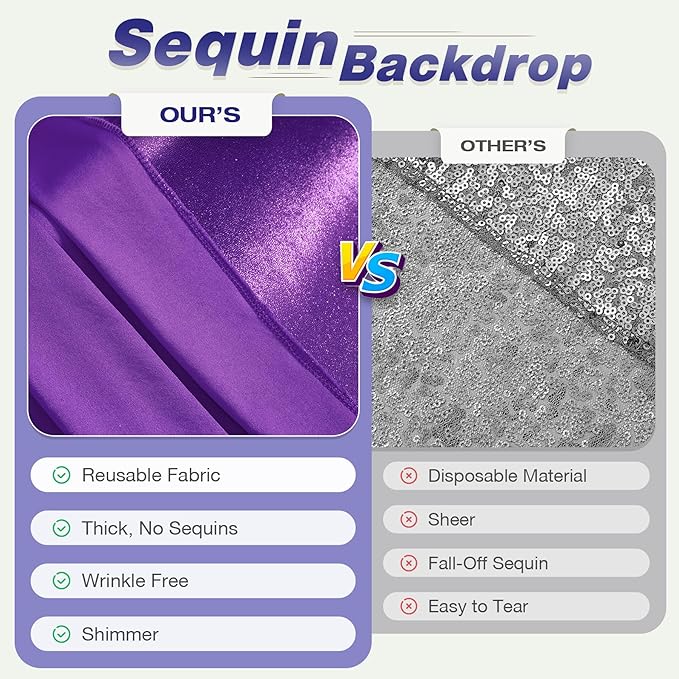 10x10 Wrinkle Free Purple Sequin Backdrop Curtain for Parties-Thick Not Fall-Off Glitter Backdrop Drapes-2 Panels 5x10ft Shimmer Photo Back Drop Cloth for Wedding Birthday Photography Background