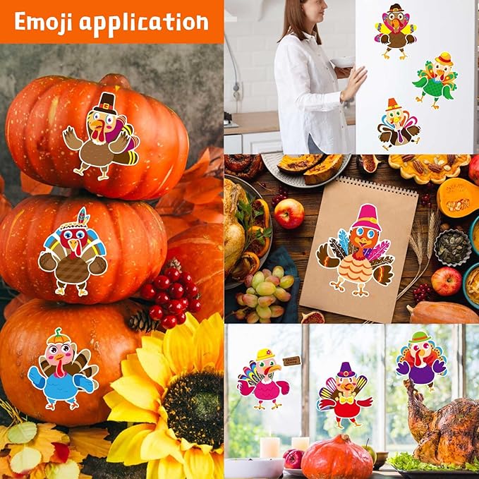Make A Turkey Stickers, 36 Sheets Make Your Own Turkey Stickers Thanksgiving Stickers for Kids Classroom Reward, Autumn Stickers Fall Theme Party Favor Thanksgiving Crafts for Kids,12 Desgins