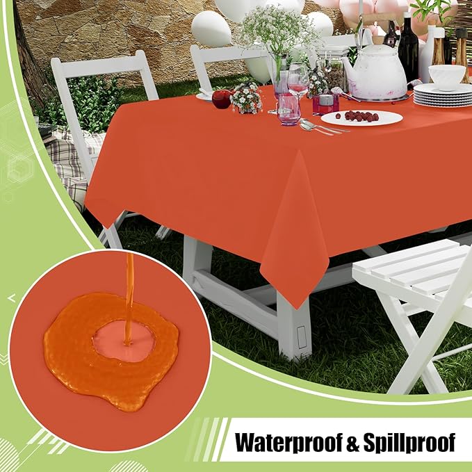Smiry Disposable Table Cloth - 6 Pack, 54 x 108 Inch Waterproof Rectangle Tablecloths for Parties, Decorative Plastic Table Cover, Leakproof & Sturdy, Burnt Orange