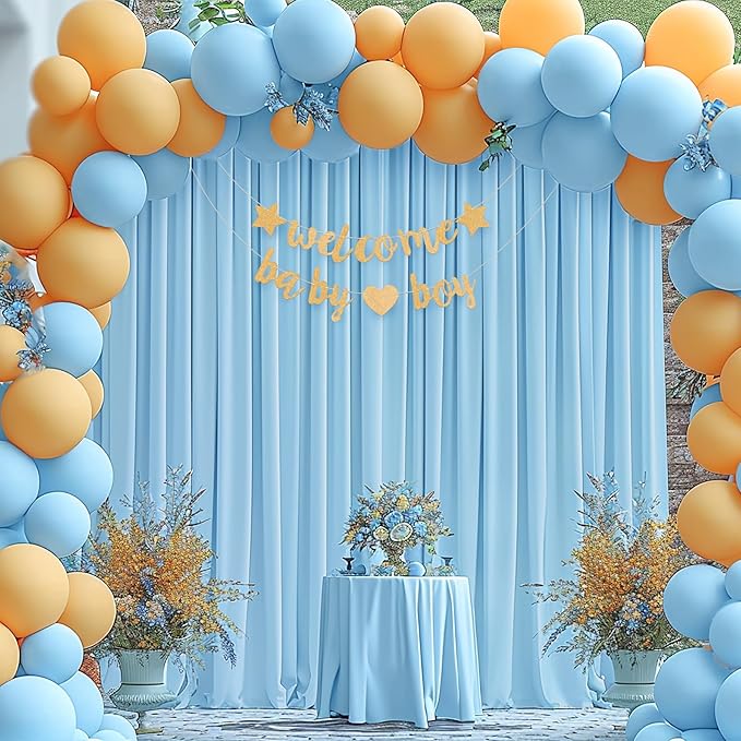 16x10FT Baby Blue Backdrop Curtains for Wedding Parties, Wrinkle Free Polyester Photography Backdrop Drapes for Wedding Baby Shower Birthday Parties Stage Background Stand Decorations 4x10ft,4 Panels
