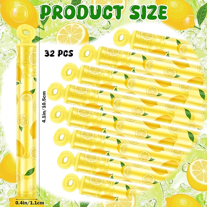 32 Pcs Lemon Bubble Wands Fruit Bubble Wand Party Favors for Adult Summer Activity Birthday Party Goodie Bag Stuffers Gifts Wedding Supplies
