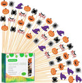100pcs 5" Halloween Cocktail Picks Ghost Pumpkin Spider Boo Bat Theme Decor Toothpicks Skewers Sticks Sandwich Appetizer Charcuterie Board Accessories Food Garnish, Halloween Themed Party Decorations