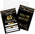 65th Birthday Invitations with Envelopes - Black Gold Glitter Fill-in Invites Cards - Surprise Birthday Party Invitation Card for Him/Her - Adults Birthday Party Favors Supplies Decorations (20 Pack)