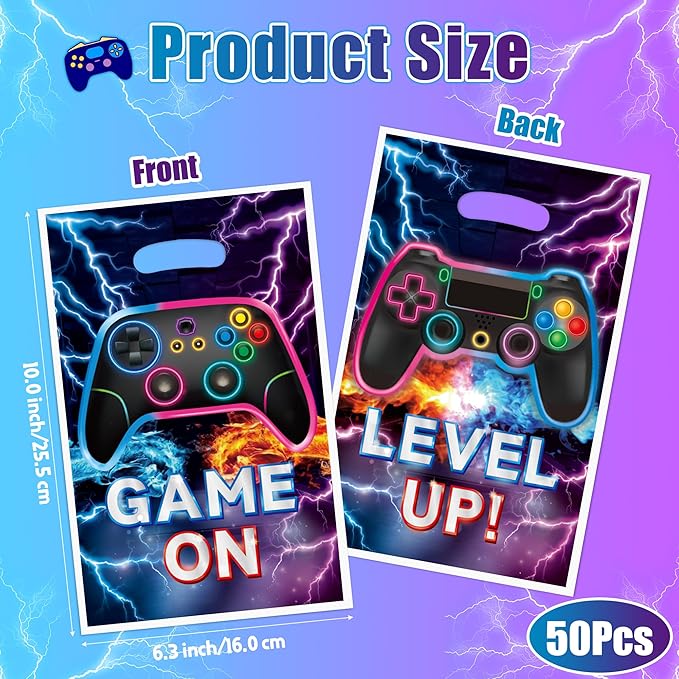 Video Game Party Favor Bags - 50Pcs Video Gaming Sweet Goody Candy Treat Gifts Bags, Game on Themed Party Decorations for Kids Gamers Players Birthday Gaming Events Supplies