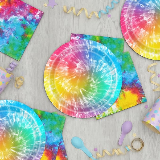 40Pcs Tie Dye Birthday Party Plates and Napkins for 20 Guests Tableware Supplies Colorful Tie Dye for Kids Baby Shower Birthday Party Decorations