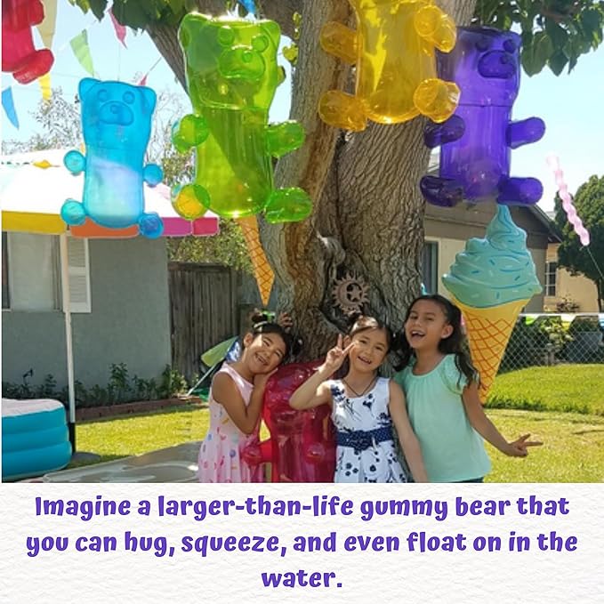 4E's Novelty Inflatable Gummy Bears Huge 24" - Pack of 6 Unique Blow Up Pool Toys for Kids, Candyland Themed Birthday Party Decorations Supplies