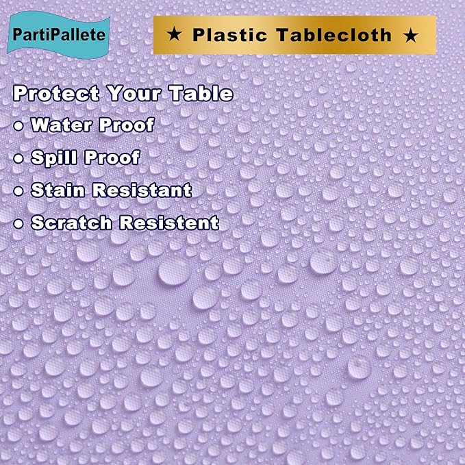 3-Pack Premium Plastic Lavender Tablecloth Disposable 54" x 108" Rectangle Lilac Table Cover Party Mauve PEVA Table Cloths for Parties Birthday Wedding Engagement,Light Purple