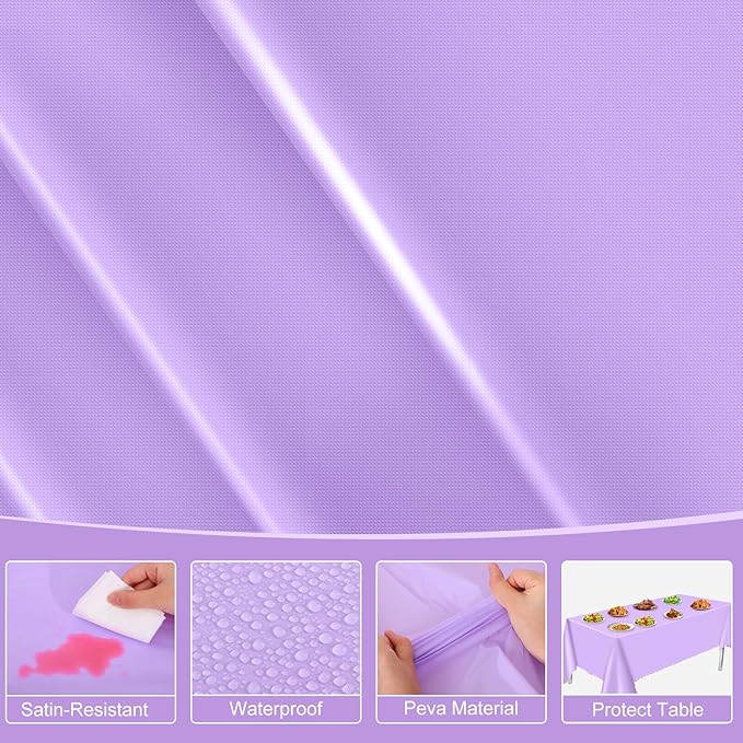 6 Pack Lavender Plastic Tablecloth, 54 X 108Inch Disposable Light Purple Scalloped Easter Table Cloth Waterproof Spring Table Cover for Mother's Day BBQ Picnic Baby Shower Birthday Wedding Decor