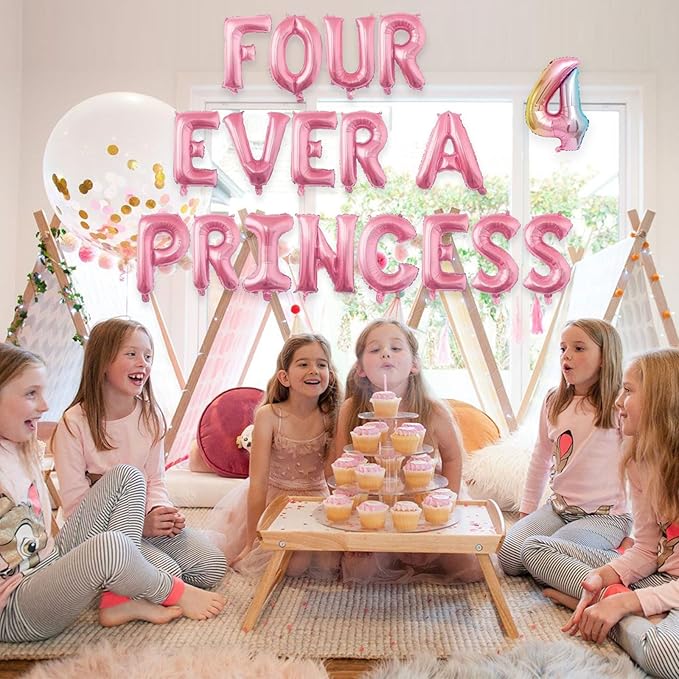 2 Set 34Pcs Pink FOUR EVER A PRINCESS Letter Balloons 16in Balloon Foil Letter Decorations Party Decor Pink Letter Balloons FOUR EVER A PRINCESS Party Supplies