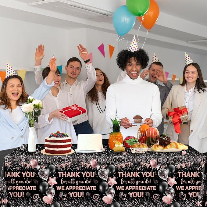 We Appreciate You Tablecloth Decoration,Thank You Party Decoration 3cs Rose Gold Thank You for All You Do Table Covers for Appreciate Party Employee Teacher Doctor Decor