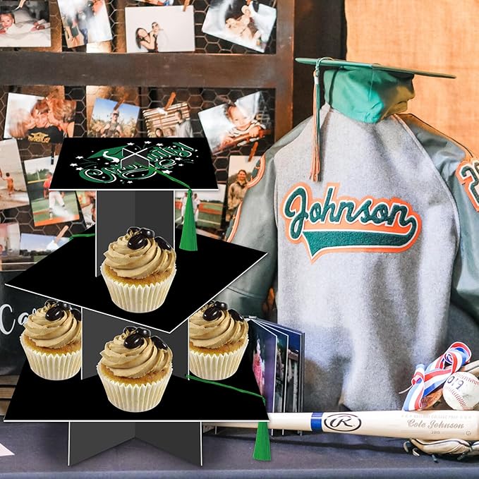 KALEFO Graduation Decorations 2026 Graduation Cap Cupcake Stand with Tassel Graduate Party Favors Table Decor Grad Party Supplies (Green)