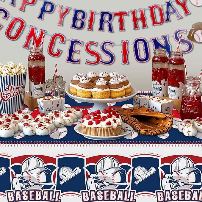 3 Pack Plastic Baseball Tablecloth, 54 x 108 Inch Disposable PE Baseball Party Tablecloth Waterproof Rectangle Baseball Theme Party Table Cover for Baseball Party Decorations