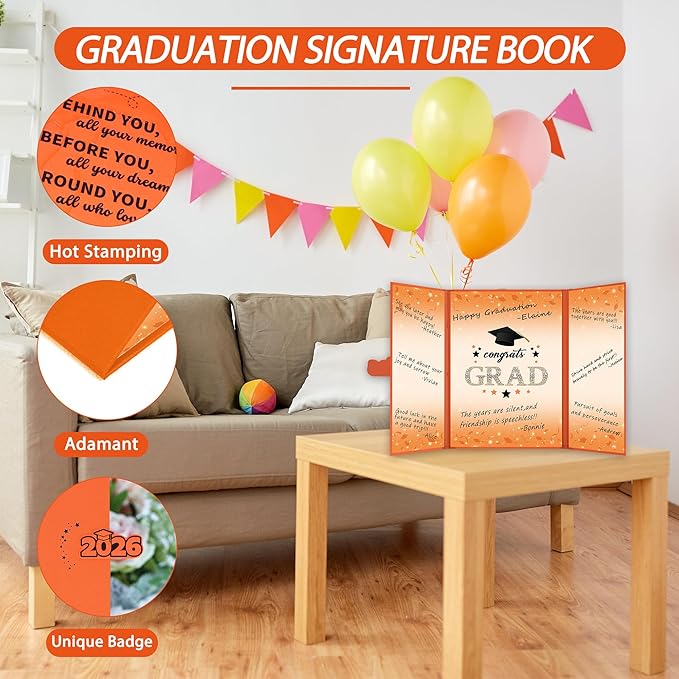 Vlipoeasn 2PCS Graduation Guest Book Alternative, Orange Class of 2026 Party Decorations, Grad Signature Book for 2026 College High School, Unique Graduation Gifts for Friends