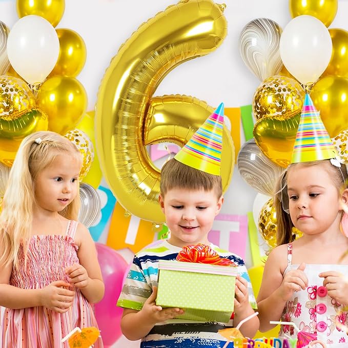 Gold Number 6 Balloon 40 Inch, Big Large Foil Helium Number Balloons, Jumbo Giant Mylar Number 6 Balloons for 6 Year Old Birthday Party Decorations Supplies Anniversary Celebration