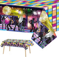 3 Pieces Disco Tablecloth for 70's Disco Party Decoration 70s Table Cover Plastic Rectangle Table Decor for woman and man 1970s Fever Music Record Neon Night Birthday Party Supplies 54 x 108 Inch