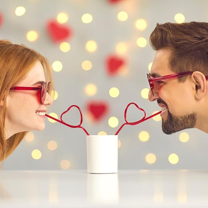 4E's Novelty 2 Pack Heart Shaped Sunglasses for Women - Trendy Glasses for Valentines, Mardi Gras, Men Party Outfit Accessory