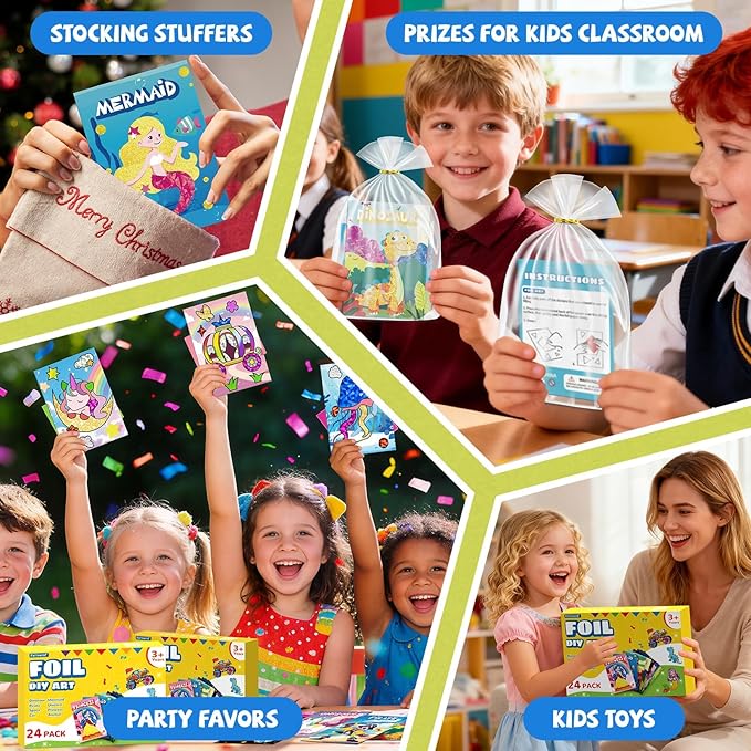 PARTYWIND Party Favors for Kids, 24 Pack Foil Art & Craft Books Bulk for Kids 4-8, Easter Basket Goodie Bag Stuffer & DIY Creative Activity Toys for Kids Birthday Party Favors, Classroom Prizes