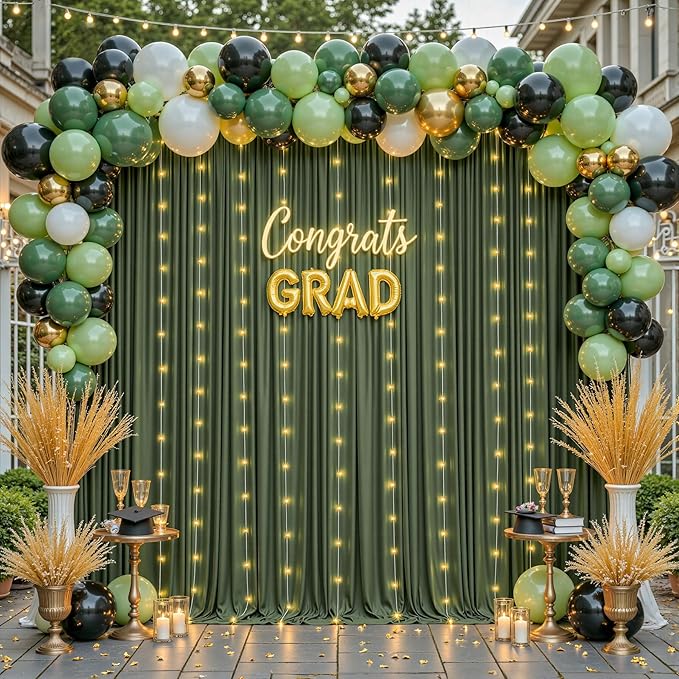 20 x 10ft Hunter Green Backdrop Curtains with Lights String Polyester Photo Backdrop Drapes Wrinkle Free Dark Green Long Curtain for Birthday Party Wedding Reception Baby Shower Ceremony-10 x 5ft x 4P