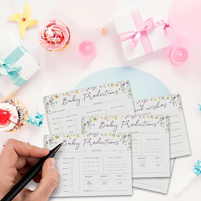 Baby Predictions and Advice Cards, 5" x 7" Minimalism Baby Shower Predictions Cards, Daily Party Games & Activities Favors for Newparents - G03