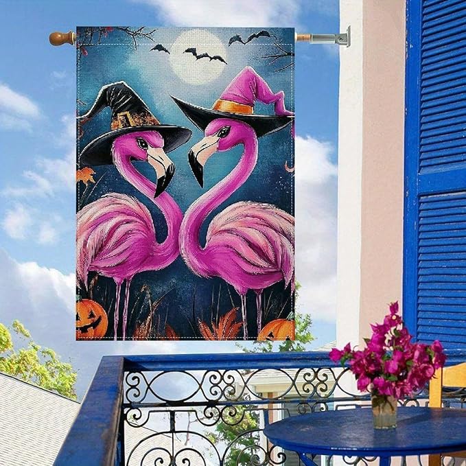 Halloween Flamingo Garden Flag 12x18 Inch Double Sided Outside Funny Seasonal Farmhouse Yard Outdoor Flag