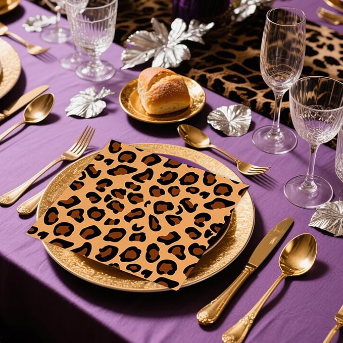 50PCS Leopard Party Napkins, Leopard Theme Birthday Napkins Disposable Cheetah Party Supplies for Parties Bridal Baby Shower Wedding Restaurant