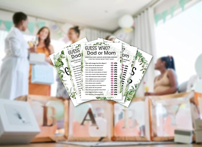 Baby Shower Game Cards, Find Who Dad or Mom Game, Tropical Jungle Theme Party Games, Set of 30 (Green007)