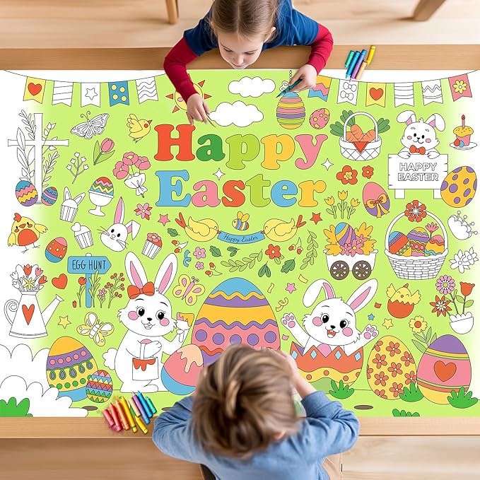 Labeol Easter Decorations Coloring Tablecloth for Kids Easter Crafts for Kids Coloring Poster Easter Games Activities Table Party Decor
