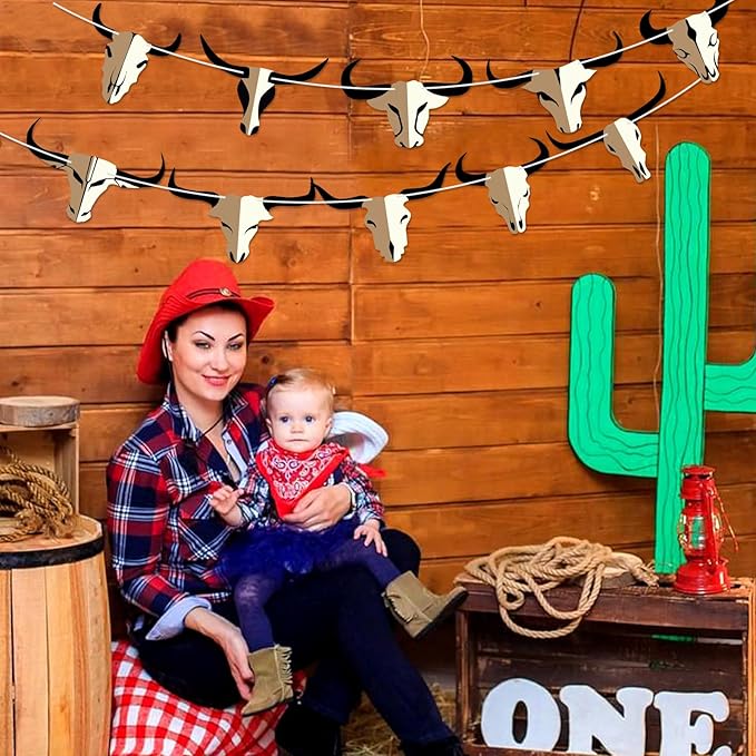 Hooqict Western Cowboy Rodeo Party Banner Western Birthday Party Decorations Bull Skull Banner Western Happy Birthday Banner Garland for Wild West Country Birthday Decorations