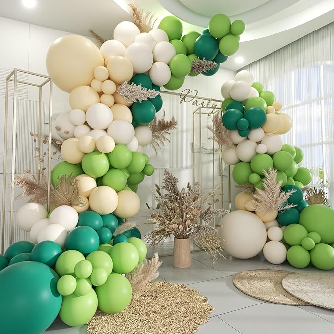 Green White Balloon Arch Kit, 160Pcs Dark Green Lime Green White Sand and White Balloons Garland for Birthday Baby Shower Anniversary Jungle Party Decorations