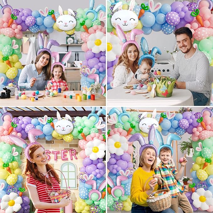 Bonropin 162pcs Easter Balloon Arch Kit - Pastel Balloon Garland with Bunny, Ears, Daisy Foil, Printed Balloons for Baby Shower Party, Spring Birthday, Easter Decorations