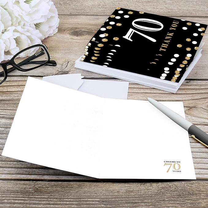 Big Dot of Happiness Adult 70th Birthday - Gold - Birthday Party Thank You Cards (8 count)