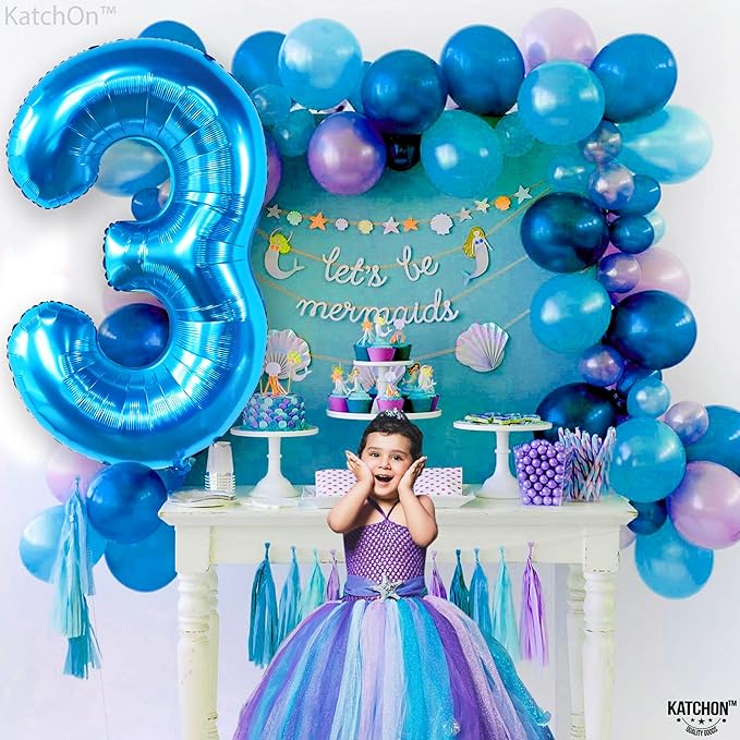 KatchOn, Giant Blue Number 3 Balloon - 40 Inch | Baby Shark Birthday Decorations Girls and Boys| Number Three Balloons for Under The Sea Party Decoration | Blue 3 Balloon, 3rd Anniversary Decorations
