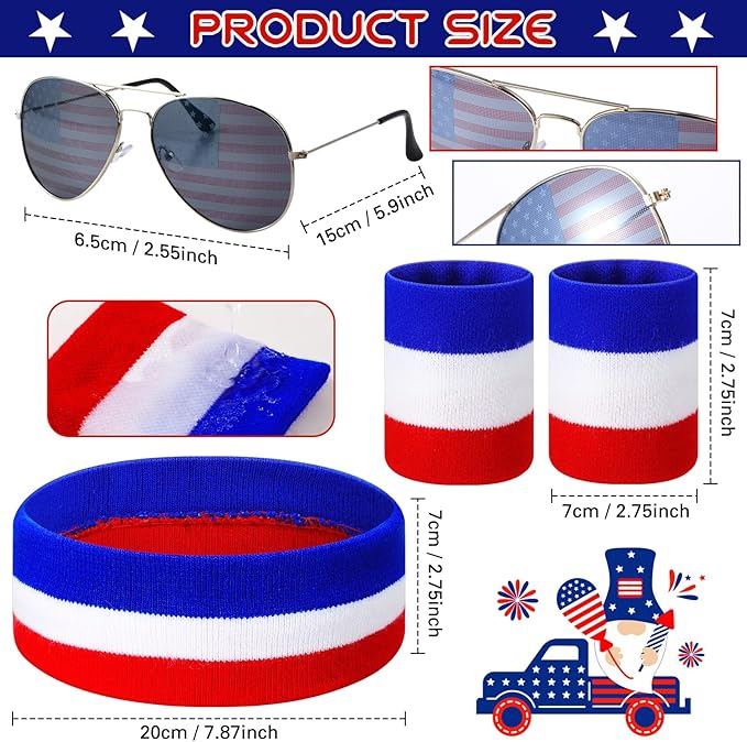 Sweetude USA America Flag Fanny Pack 4th of July Patriotic Beverage Beer Belt Costume Set Outfit Accessories with Drink Holder Sunglasses Striped Sweatband Men Women