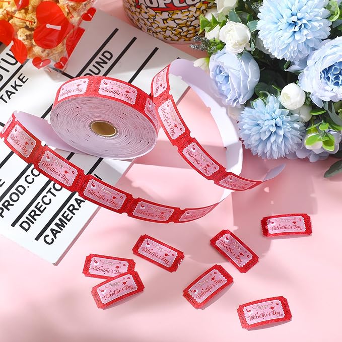 Cholemy 1000 Pcs Valentine Raffle Tickets Roll Romantic Red Heart Carnival Raffle Ticket Numbered Door Drinks Surprise Reveal Gift for Happy Valentine‘s Day Wedding Anniversary Party Favors Supplies