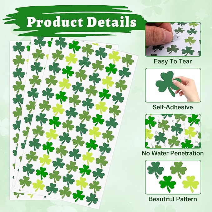 2160 PCS St Patricks Day Stickers Shamrock Stickers Small St. Patrick's Day Sticker for Kids Saint Patricks Day's Green Lucky Clover Self-Adhesive Labels Decor For Irish Party Envelope Cards Gift Bags