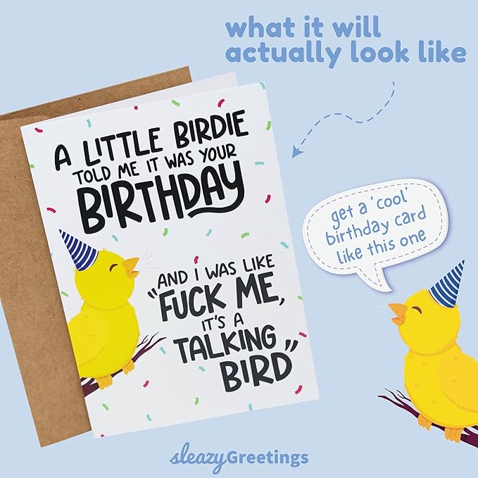 Sleazy Greetings Funny Birthday Card for Men Women | Little Birdie Told Me It Was Your Birthday Card For Him Her 21st 30th 40th 60th Birthday Card