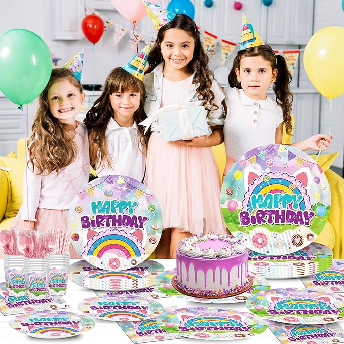 192pcs Dollhouse Birthday Party Decorations Plates Napkins Dollhouse Party Supplies Disposable Paper Cups Straws Cartoon Tableware Set for Kids Girls Birthday Decor 24 Guests