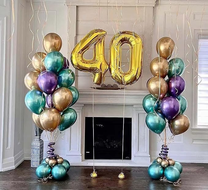 Giant Gold Number 40 Balloons, 40 Inch Jumbo Number 40, Large Foil Mylar Balloons for Girls Women 40th Birthday Party Decorations, 40 Anniversary Events Decorations
