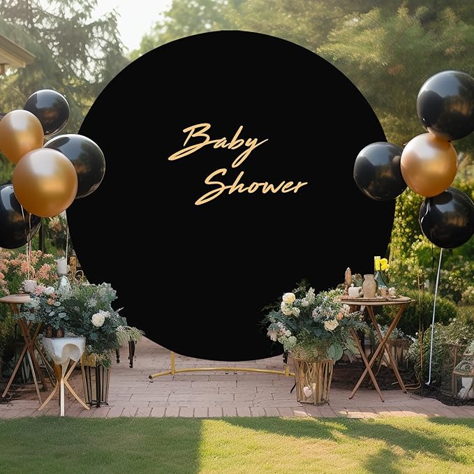 Gallety 7.2FT Black Round Backdrop Cover with Size Adjuster & 4 Metal Clips, Universal Fit for 5ft-7.2ft Circle Stand, Polyester Fabric Arch Cover for Wedding, Birthday Party, Videos, Graduation Decor