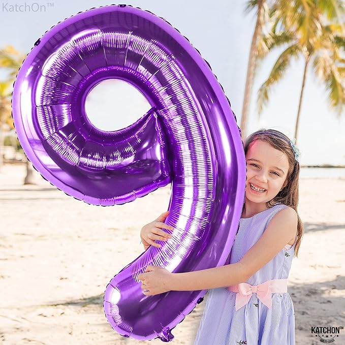 KatchOn, Giant Purple Number 9 Balloon - 40 Inch | Foil 9 Birthday Balloon for 9th Birthday Decorations | 9th Anniversary Decoration | Purple Party Decoration