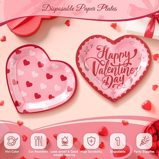 48PCS Love Party Plates,Big Heart Shaped Disposable Paper Plates,Heart Party Supplies for Bridal Wedding Engagement,Love Plates for Valentines Galentines Anniversary Birthday