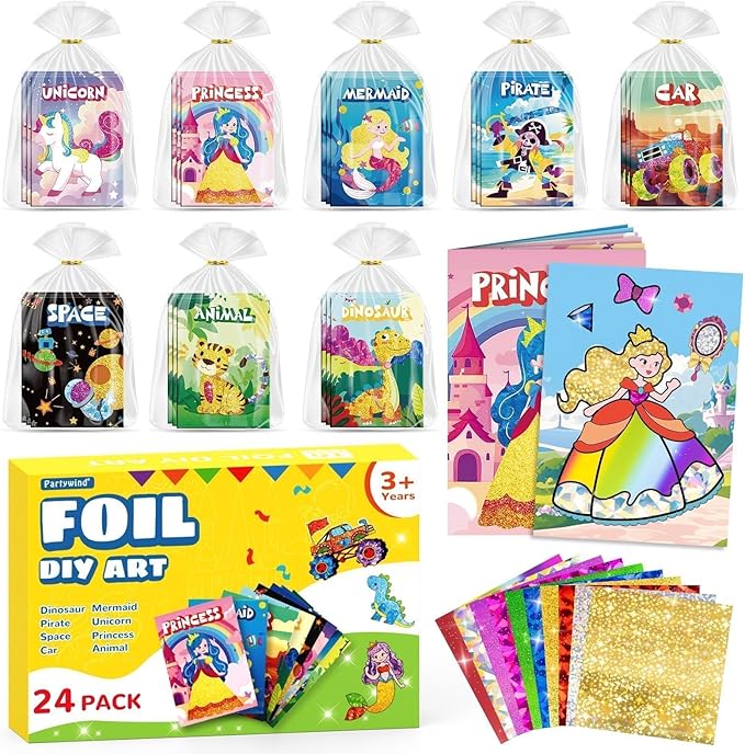 PARTYWIND Party Favors for Kids, 24 Pack Foil Art & Craft Books Bulk for Kids 4-8, Easter Basket Goodie Bag Stuffer & DIY Creative Activity Toys for Kids Birthday Party Favors, Classroom Prizes