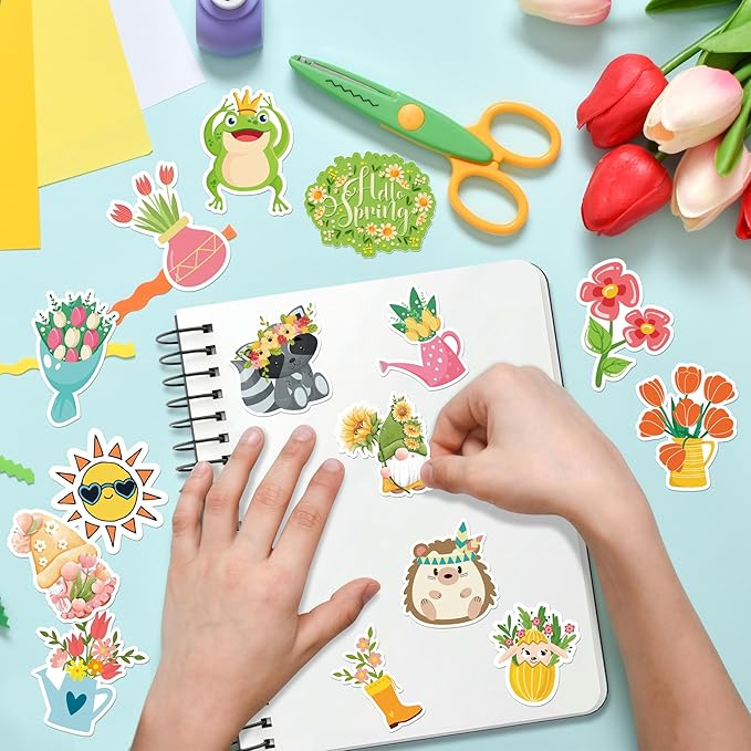 OHOME Spring Stickers | 100 PCS Flowers Stickers for Kids - Vinyl Spring Games Toys Gifts Party Favors Supplies - Kids Crafts Accessories Treats Bulk for Classroom