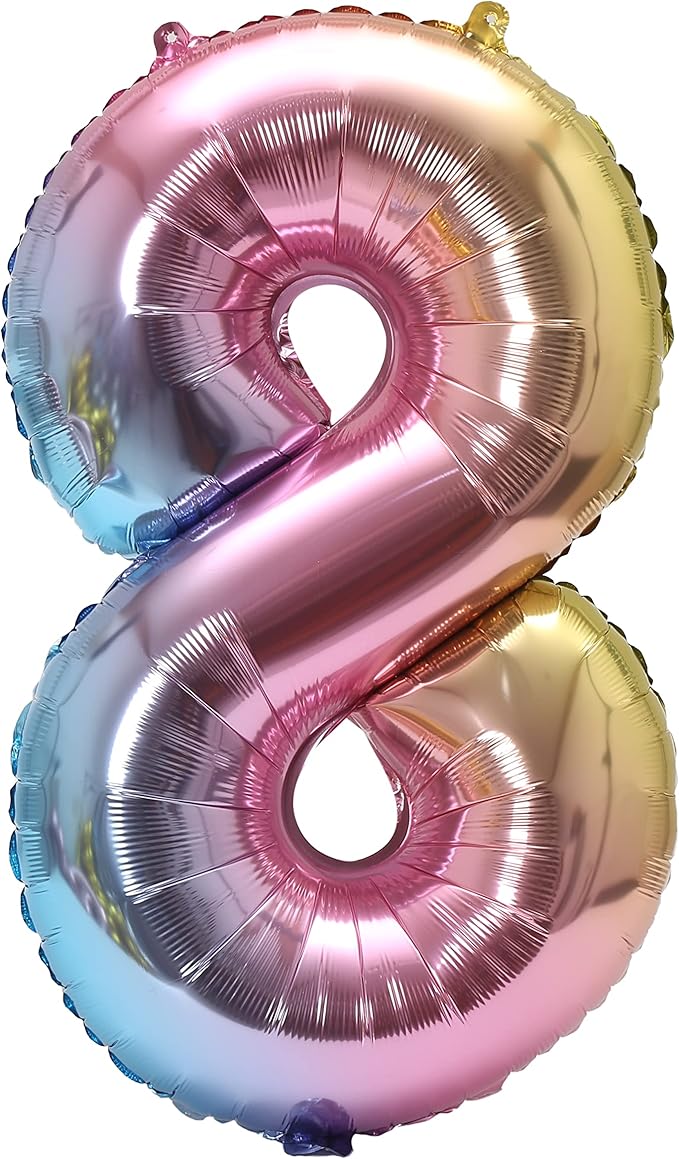 YPSelected 32 Inch Large Foil Helium Number Balloon Birthday Wedding Party 0-9 (Rainbow, 8)