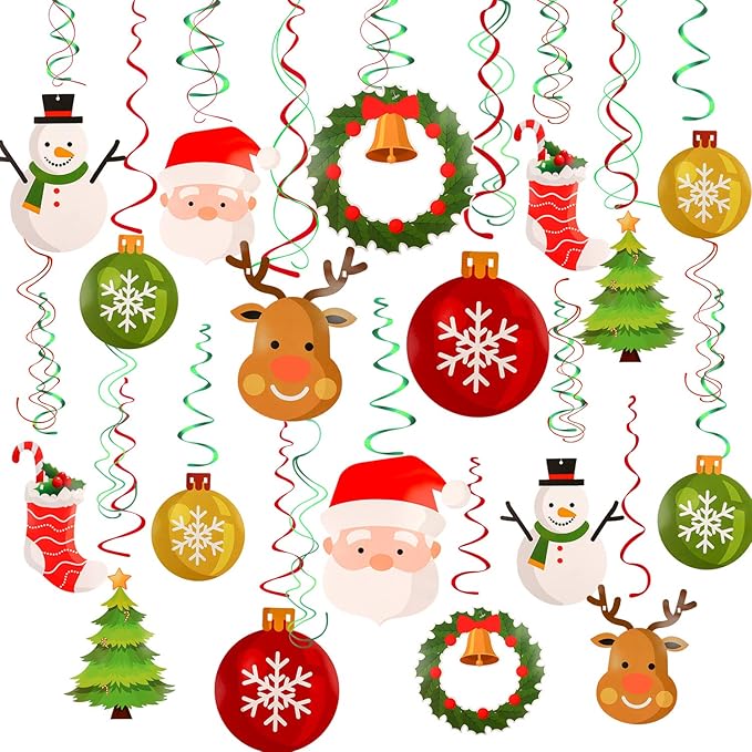 Konsait Christmas Hanging Swirl Decoration Kit(32pcs), Merry Christmas Swirls Garland Xmas Tree Snowman Socks Santa Foil Hanging Ceiling for Xmas Winter Wonderland Holiday Party Decor Supplier