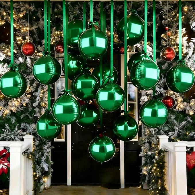12Pcs Green Round Balloons Foil, 22" 18" 15" 10" 4D Round Ball Balloon, Big Metallic Green Foil Balloons for Baby Shower Wedding Graduations Christmas Safari Jungle Party Decorations Backdrop